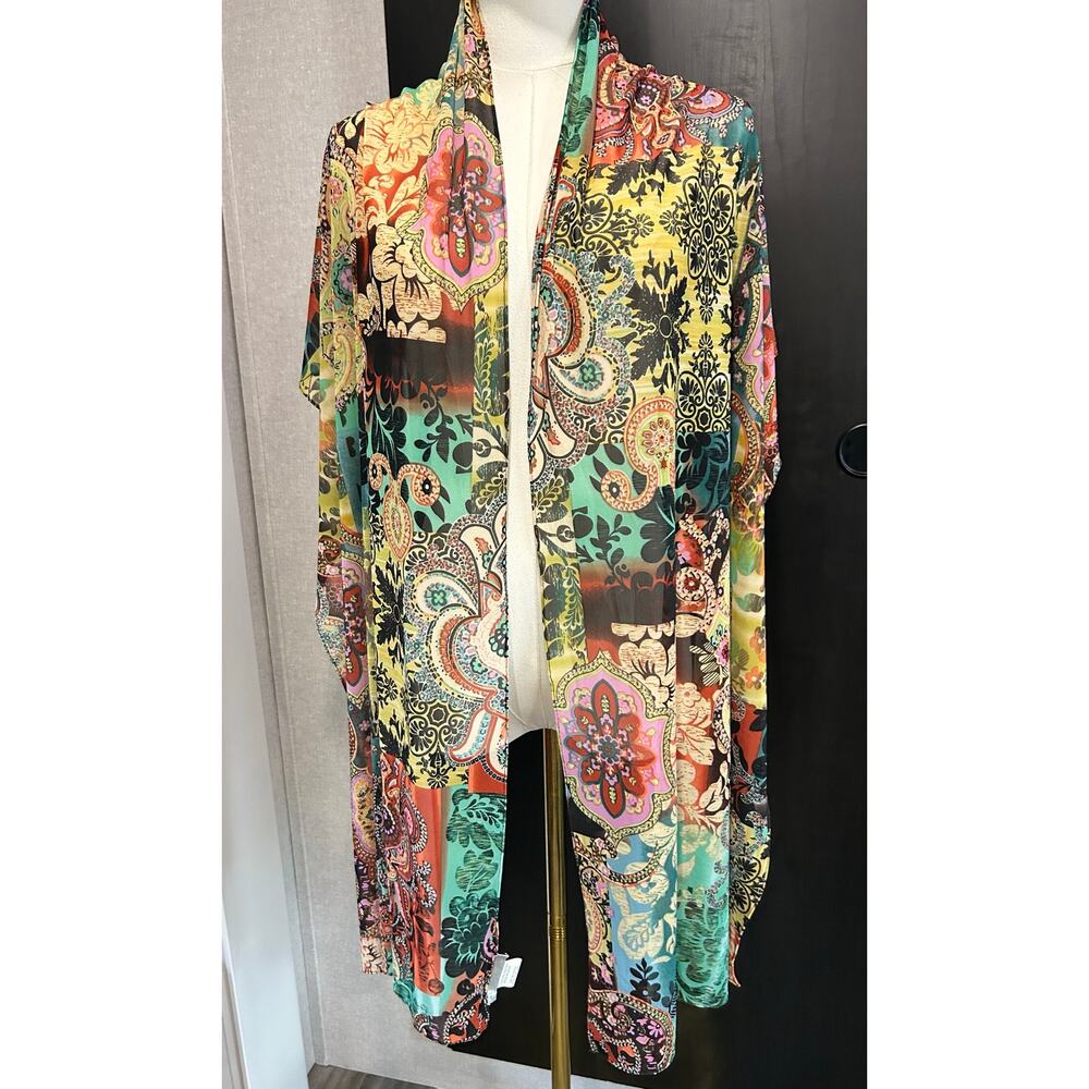 Vtg Alberto Makali Scarf Neck Wrap Shawl Aztec Boho Artsy 90's Floral Paisley